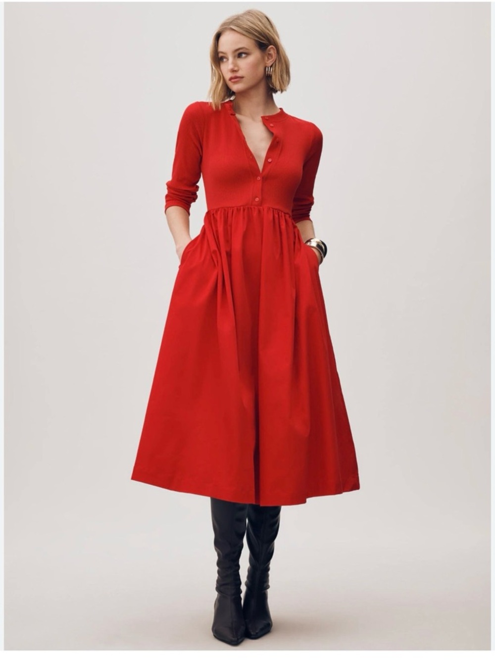 Maeve Red Button-Front Midi Dress